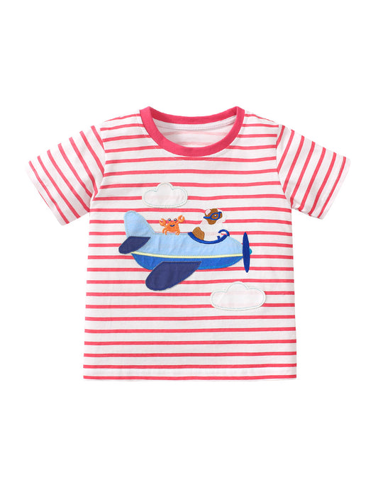 Airplane Print Stripe Short Sleeve