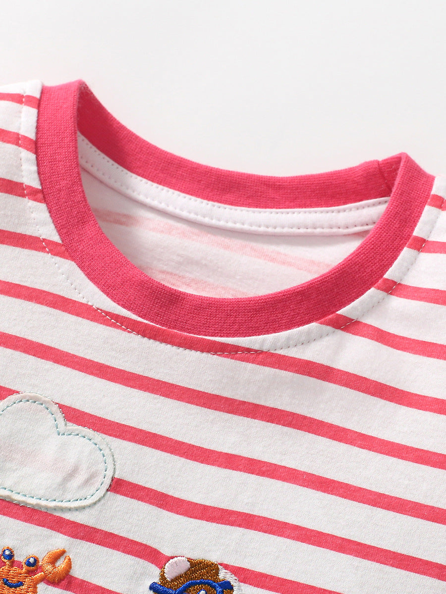 Airplane Print Stripe Short Sleeve