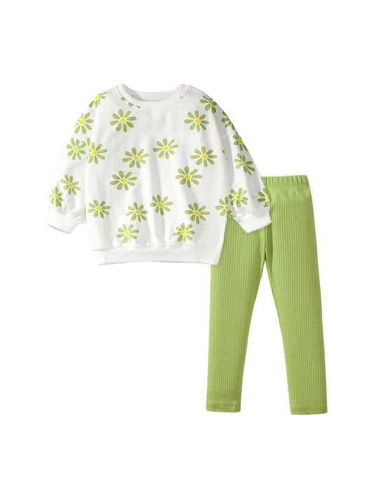 Esther Green Flower Print Leggings Set