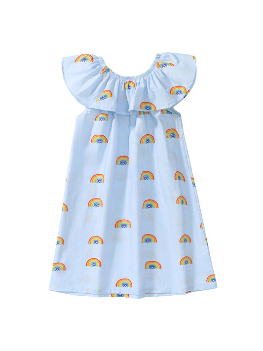 Mavis Printed Rainbow Blue Dress