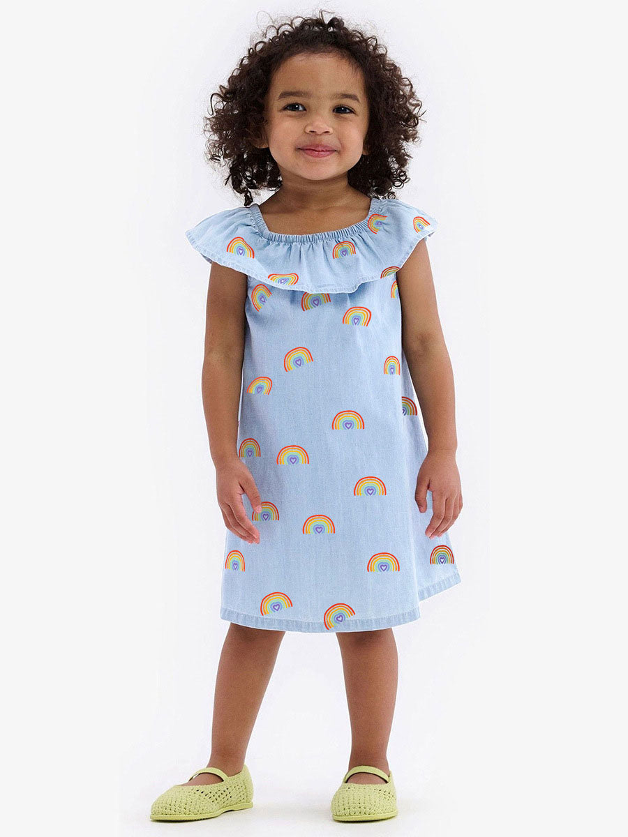 Mavis Printed Rainbow Blue Dress