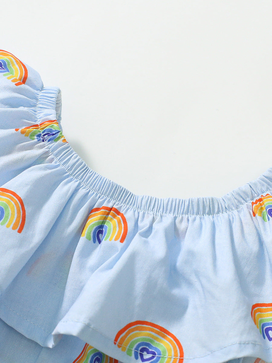 Mavis Printed Rainbow Blue Dress